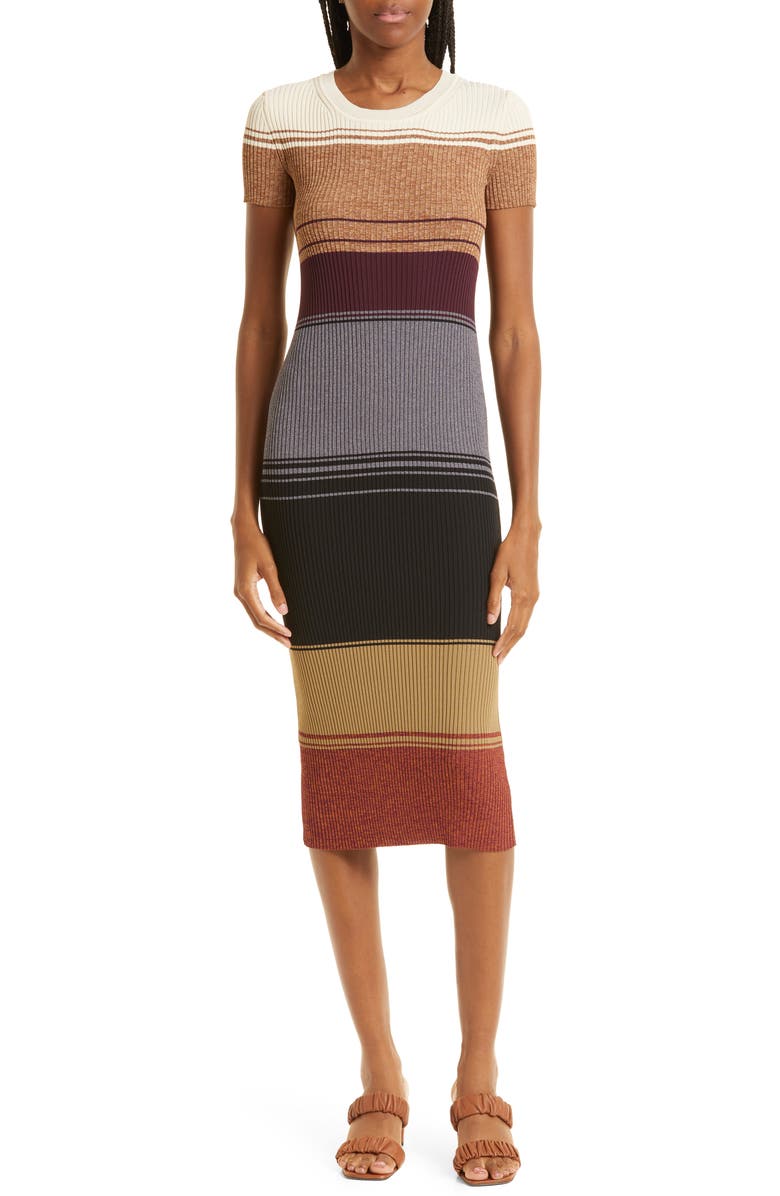 STAUD Colleen Colorblock Rib Sweater Dress, Main, color, 