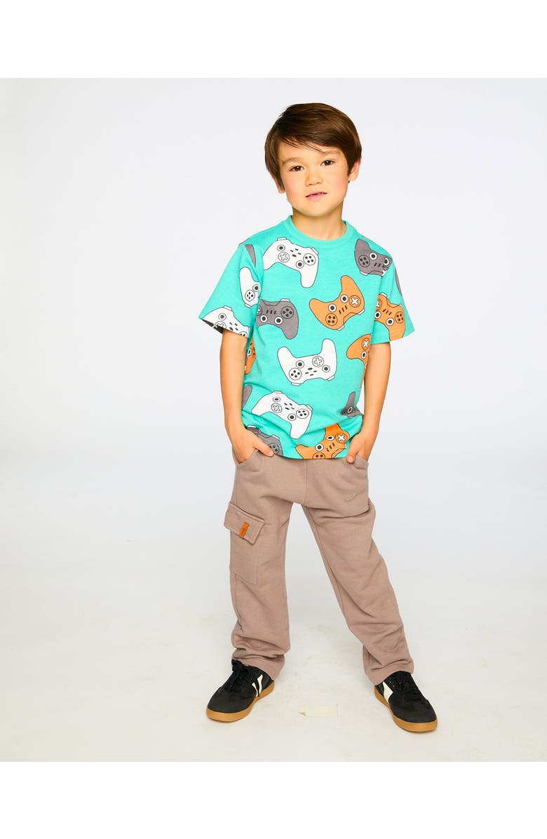 Deux par Deux Organic Cotton Jersey Gamepads T-Shirt, Alternate, color, Blue Printed Gamepads