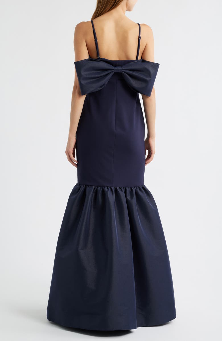 LIKELY Morgette Bow Back Mixed Media Mermaid Gown, Alternate, color, Navy