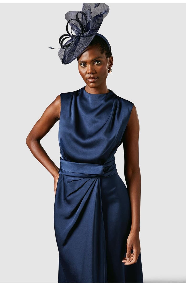 Coast Satin Twist Waist Midi Dress, Alternate, color, Navy