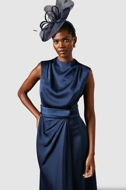 Coast Satin Twist Waist Midi Dress In Blue