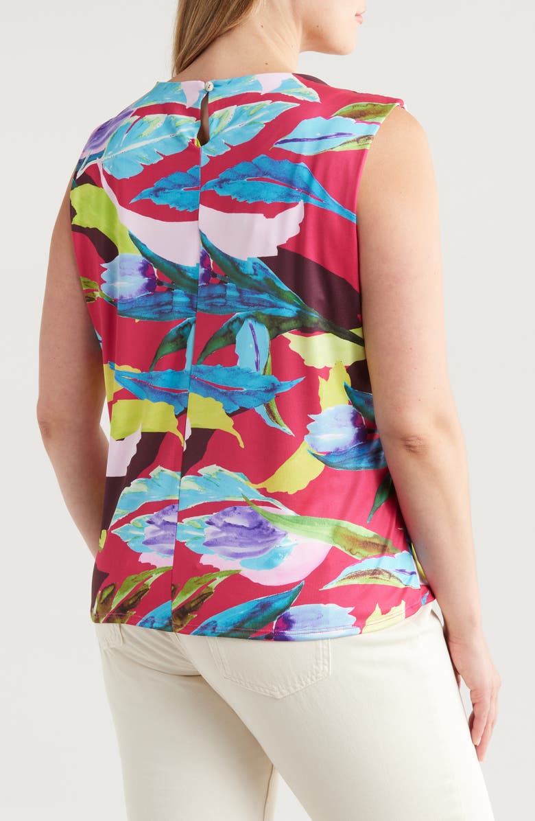 24seven Comfort Apparel Floral Pleated Sleeveless Jersey Shell, Alternate, color,