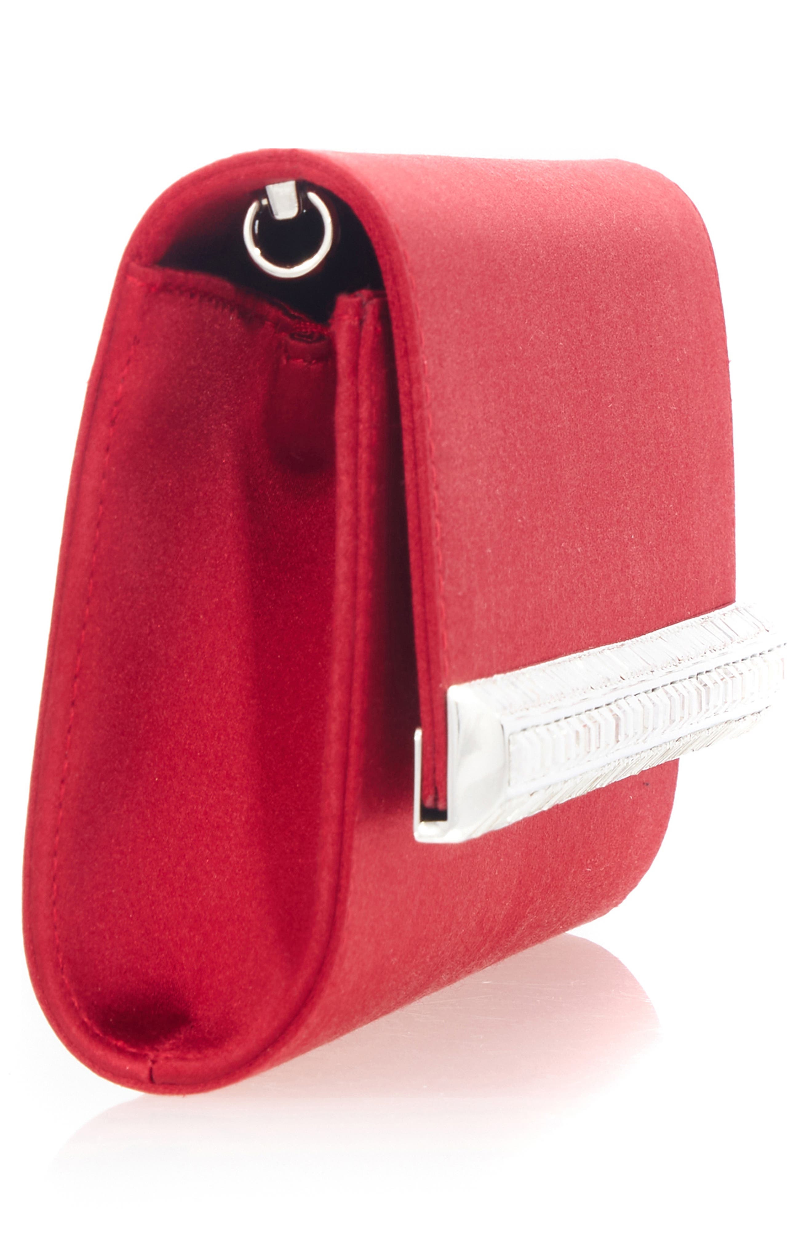 Perry Crystal Bar Satin Clutch, Alternate, color, SILVER CRIMSON
