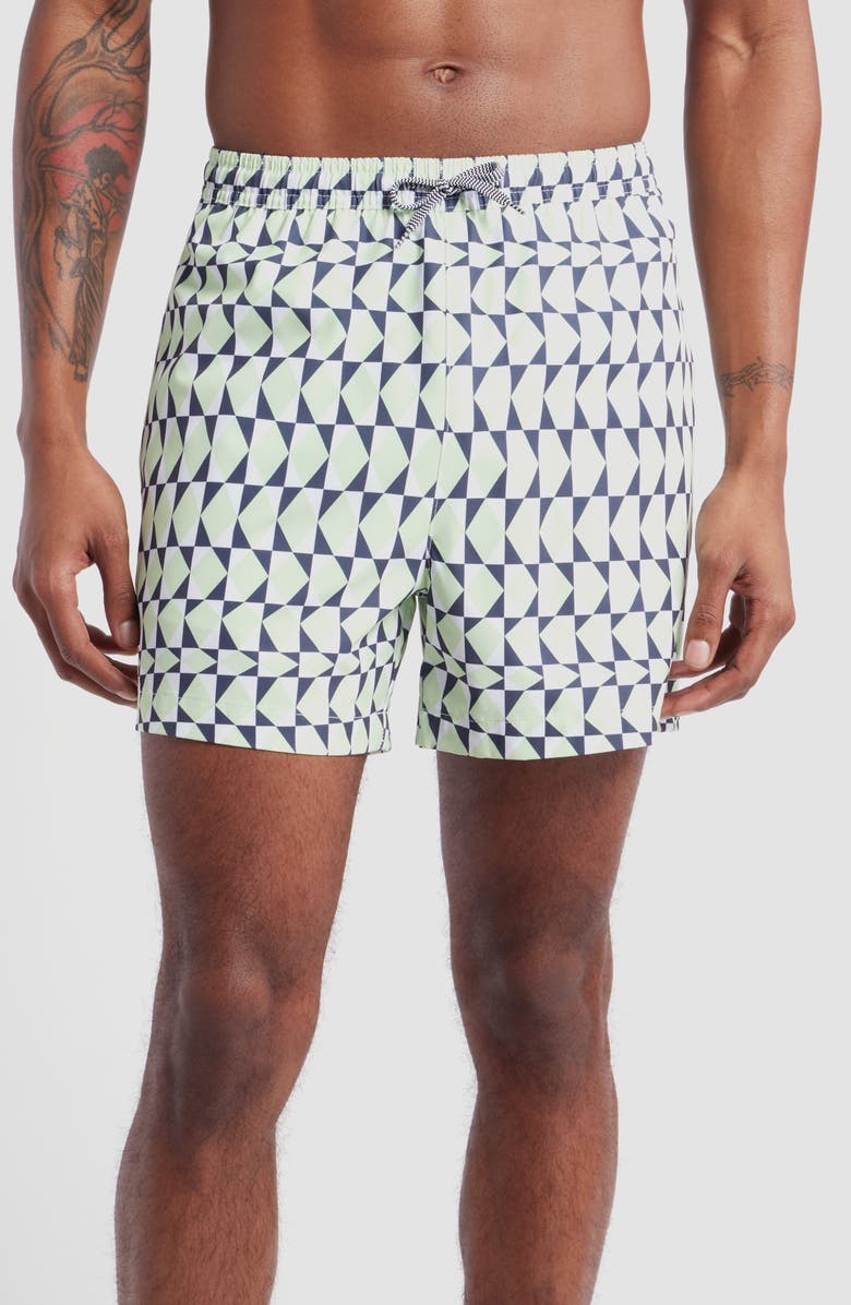 Open Edit Recycled Volley Swim Trunks, Main, color, Green Delicacy Diamond Grid
