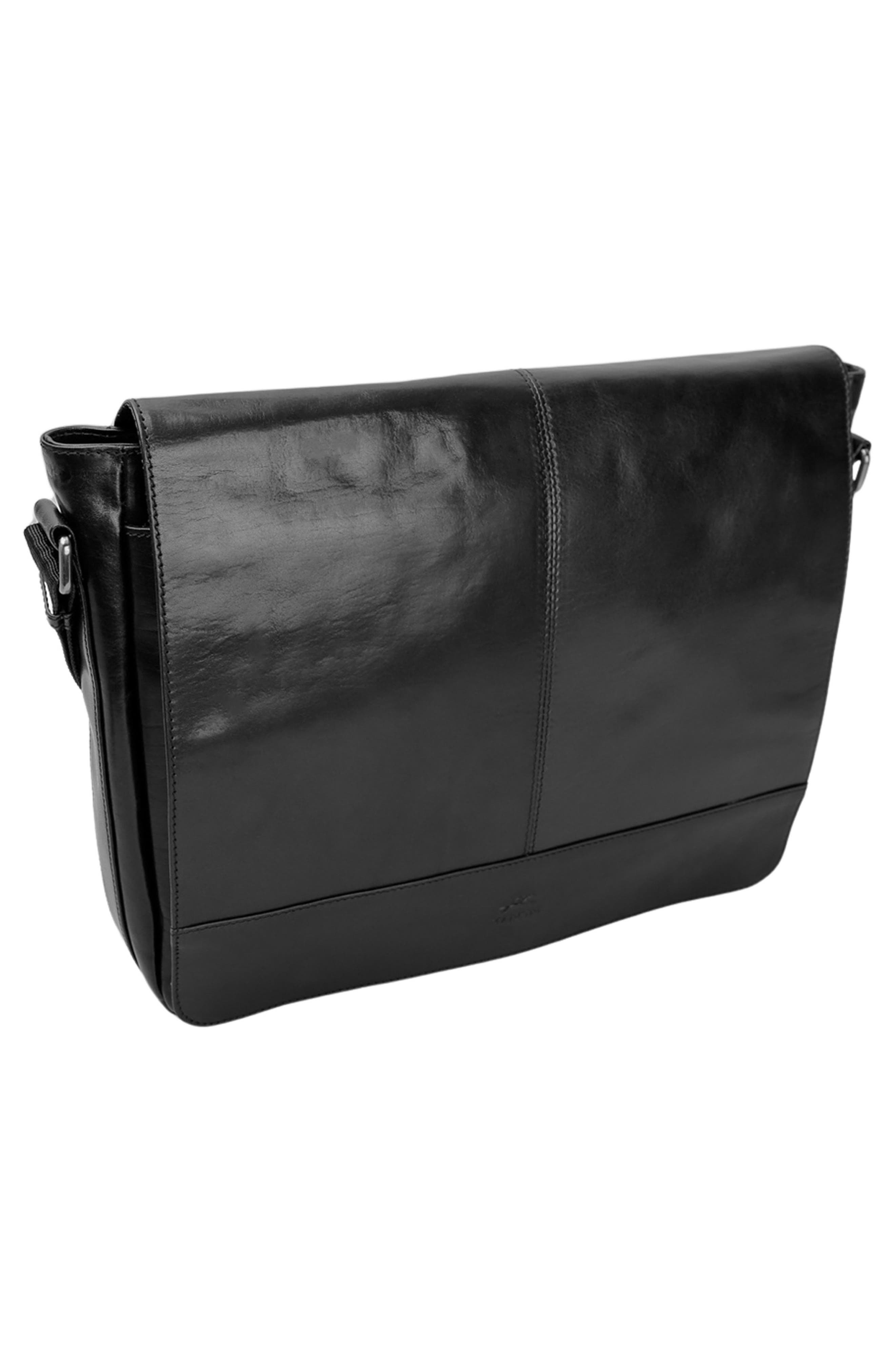 Leather Messenger Bag, Alternate, color, BLACK