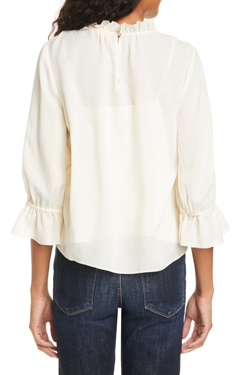 FRAME Brooke Ruffle Trim Silk Top, Alternate, color, 