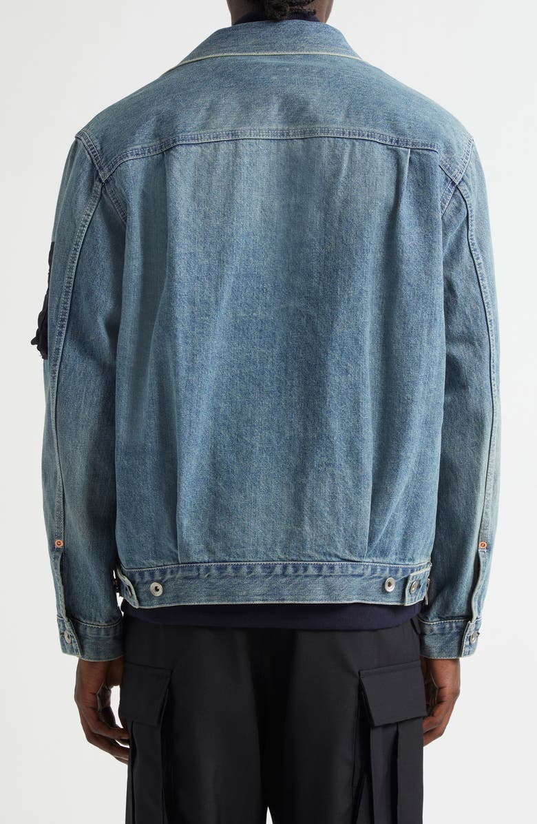 Sacai Layered Mixed Media Trucker Jacket, Alternate, color, Light Blue