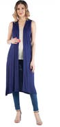 24seven Comfort Apparel Maternity Sleeveless Long Cardigan with Side Slit