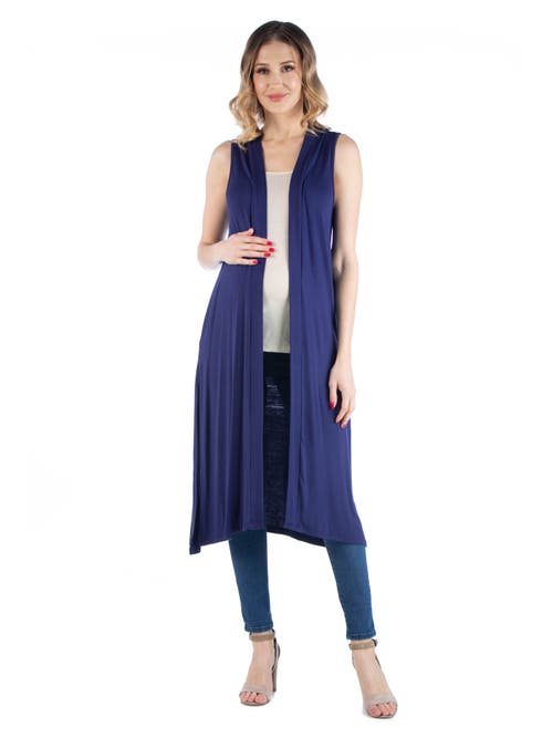 24seven Comfort Apparel Maternity Sleeveless Long Cardigan With Side Slit