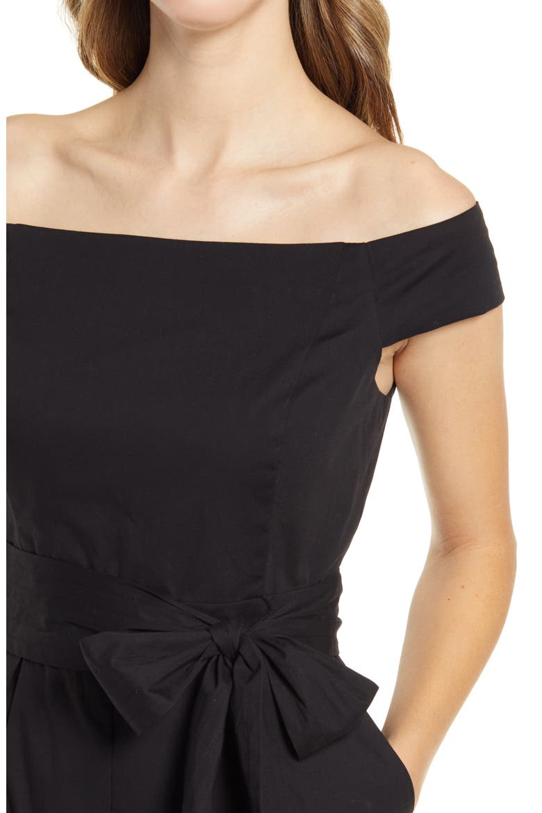 Off the Shoulder Crop Cotton Jumpsuit, Alternate, color, BLACK
