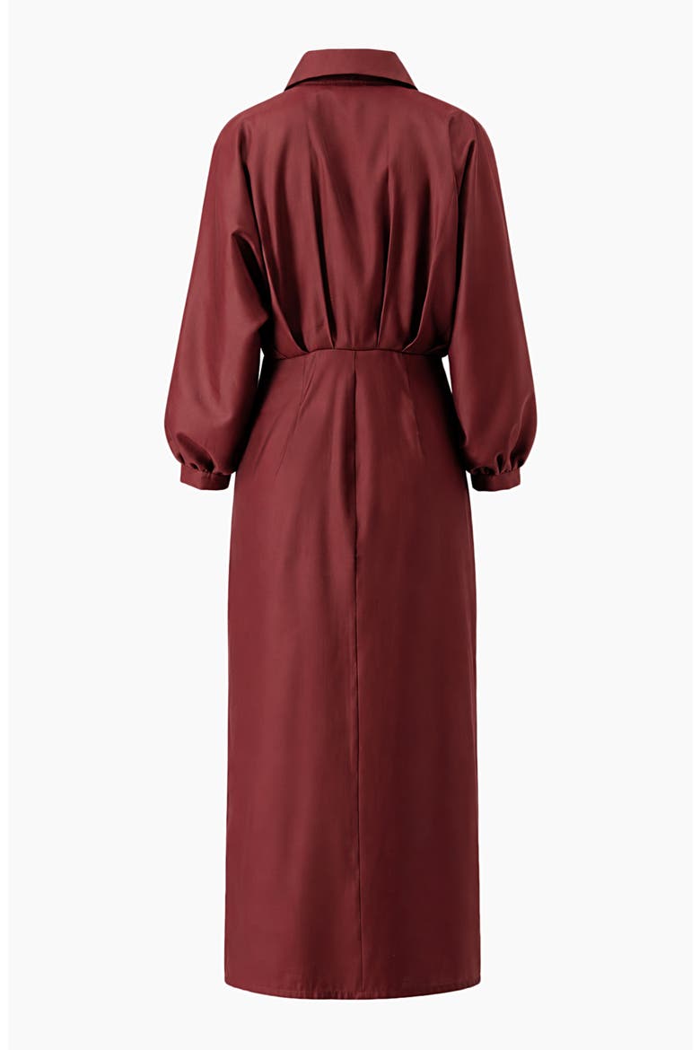 Long Shirt-collar Dress With Balloon Sleeves, Alternate, color, Wine