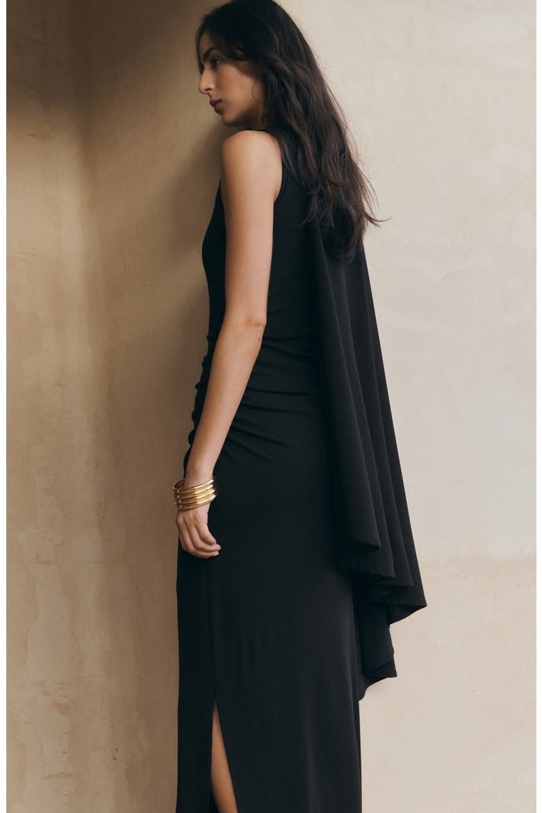 mango cape maxi dress Asymmetrical cape dress