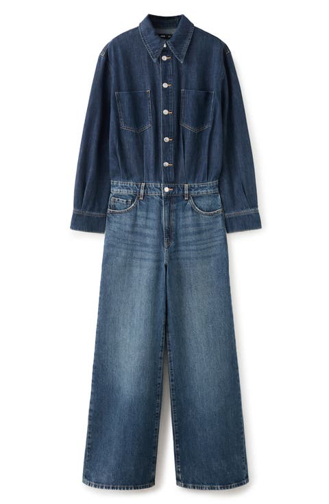 Long Sleeve Wide Leg Denim Jumpsuit