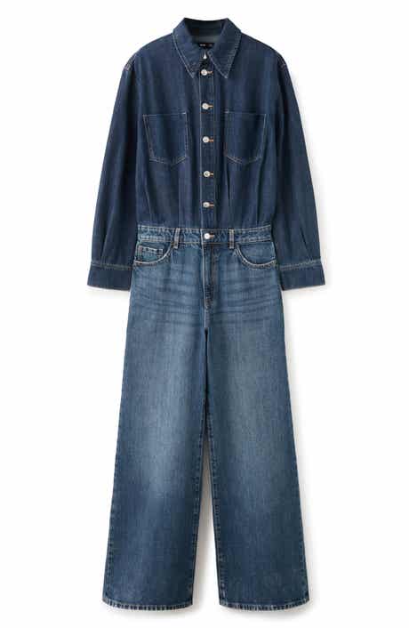 Long Sleeve Wide Leg Denim Jumpsuit