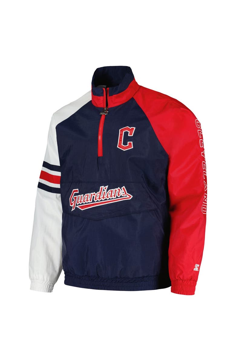 STARTER Men's Starter Navy/Red Cleveland Guardians Elite Raglan Half-Zip Jacket, Alternate, color, 
