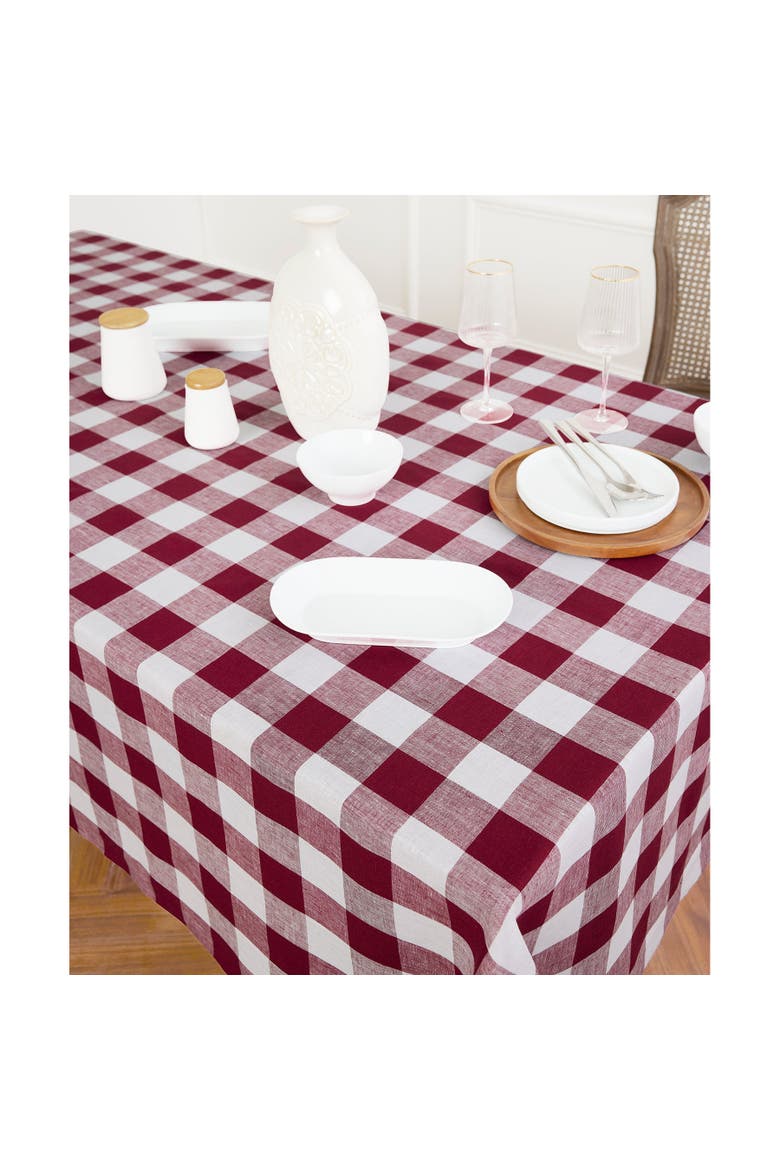 Linen Tablecloth - Buffalo Check, Alternate, color, Burgundy and White