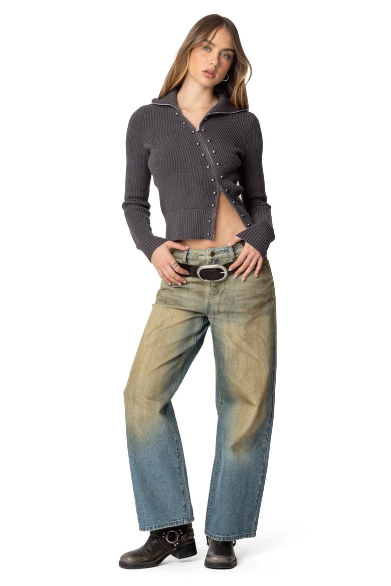 Rib Asymmetric Zip Cardigan, Alternate, color, DARK-GRAY
