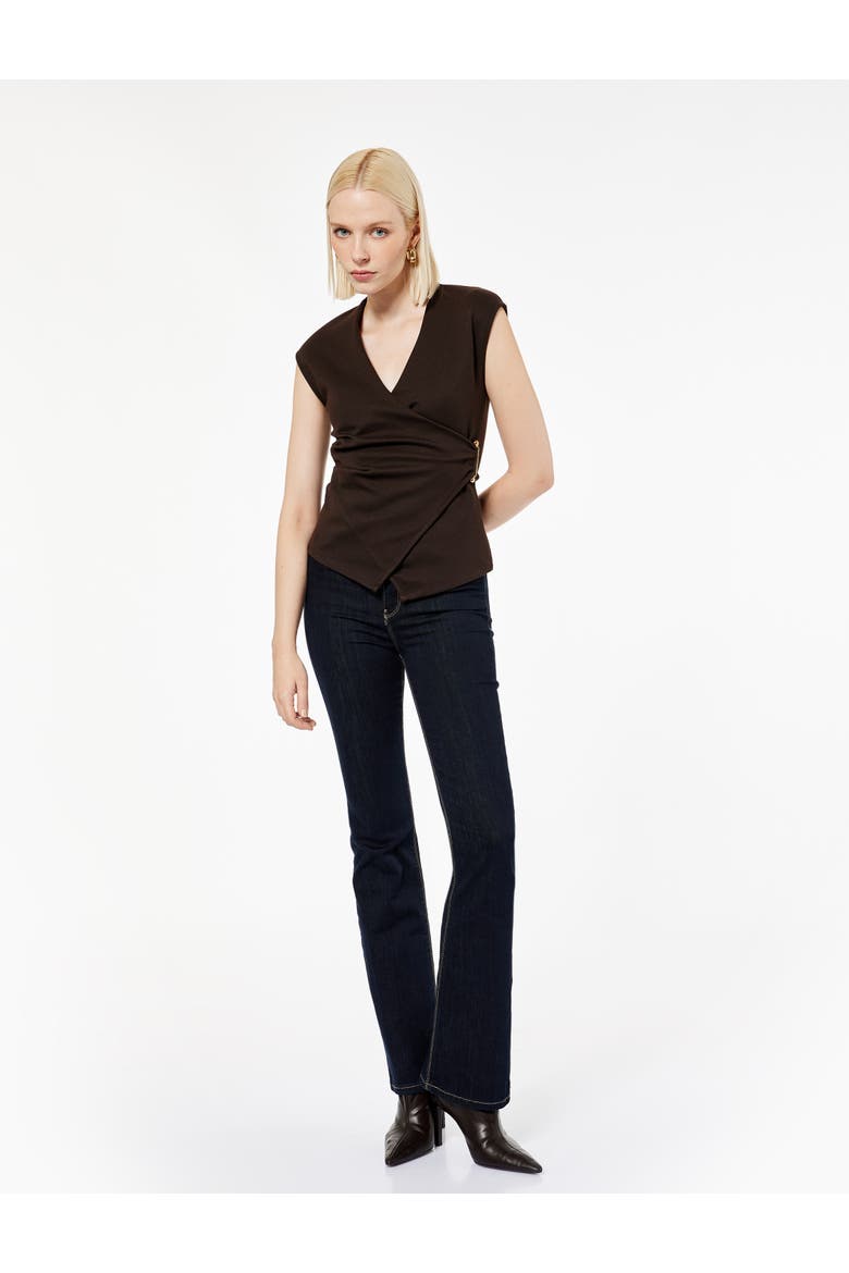 Sleeveless V-Neck Wrap Top with Accessory Detail, Alternate, color, BROWN