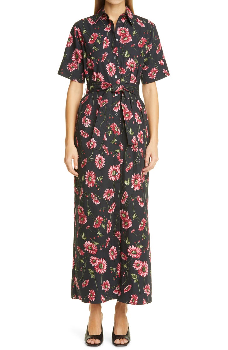 Adam Lippes Floral Print Poplin Maxi Shirtdress, Main, color,