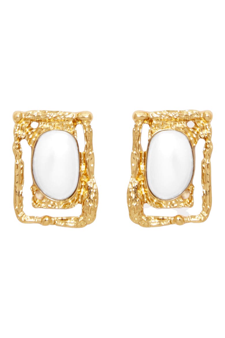 Coastal Gem Quartz Stone Stud Earrings, Main, color, GOLD/ PEARL