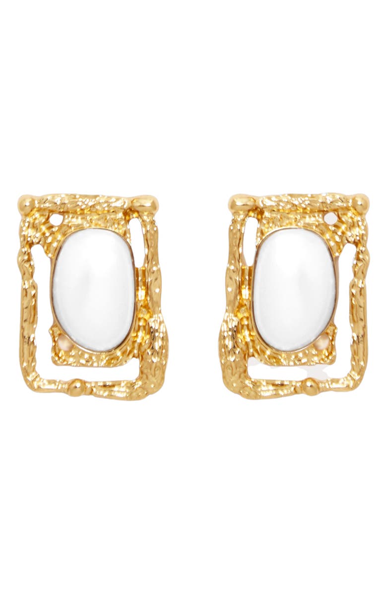 Petit Moments Coastal Gem Quartz Stone Stud Earrings, Main, color, Gold/ Pearl