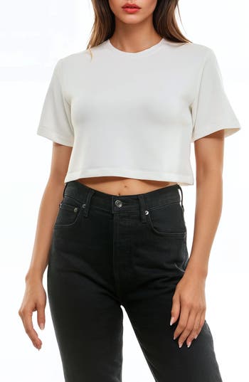 Urban Social Cloud Luxe Crewneck Crop T-shirt In Ivory
