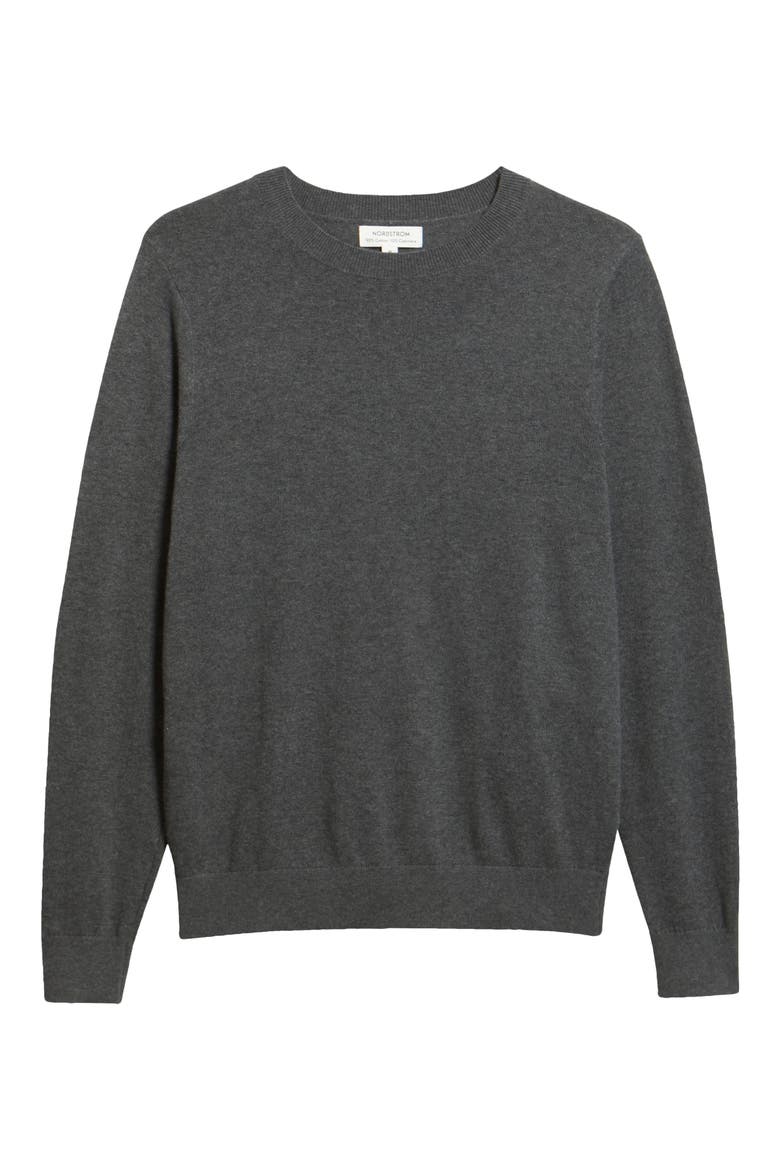 Crewneck Cotton & Cashmere Sweater, Alternate, color, GREY EMBERS HEATHER