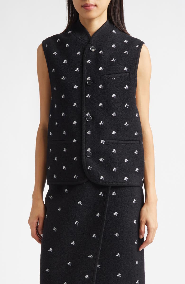 RIER Walker Floral Embroidered Wool Vest, Main, color, Black Flowers Dense