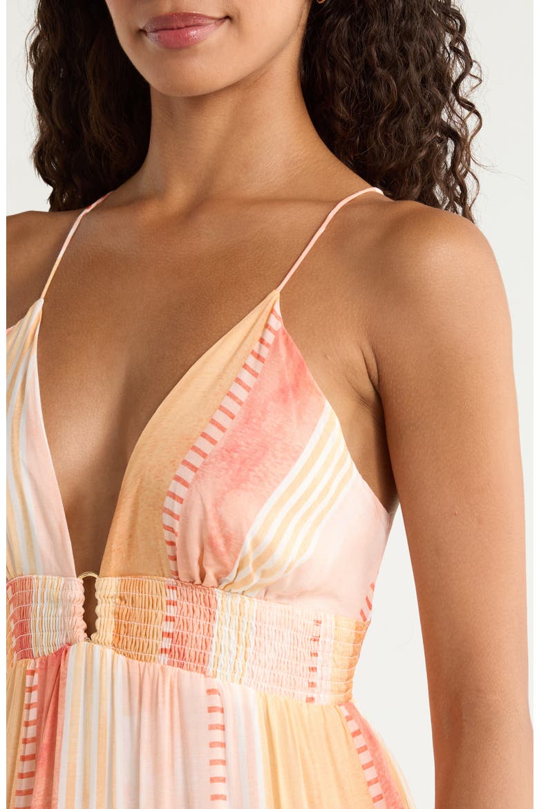 Print Tiered Halter Maxi Dress, Alternate, color, CORAL STROVIA