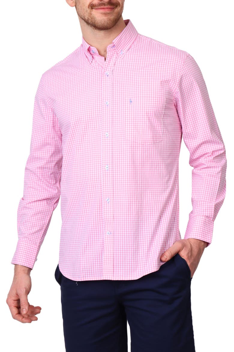 Gingham Stretch Cotton Button-Up Shirt, Main, color, LIGHT PINK