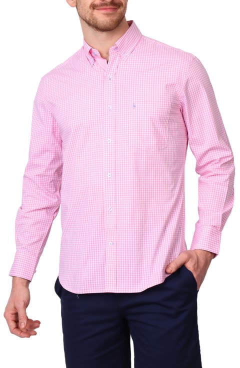Gingham Stretch Cotton Button-Up Shirt