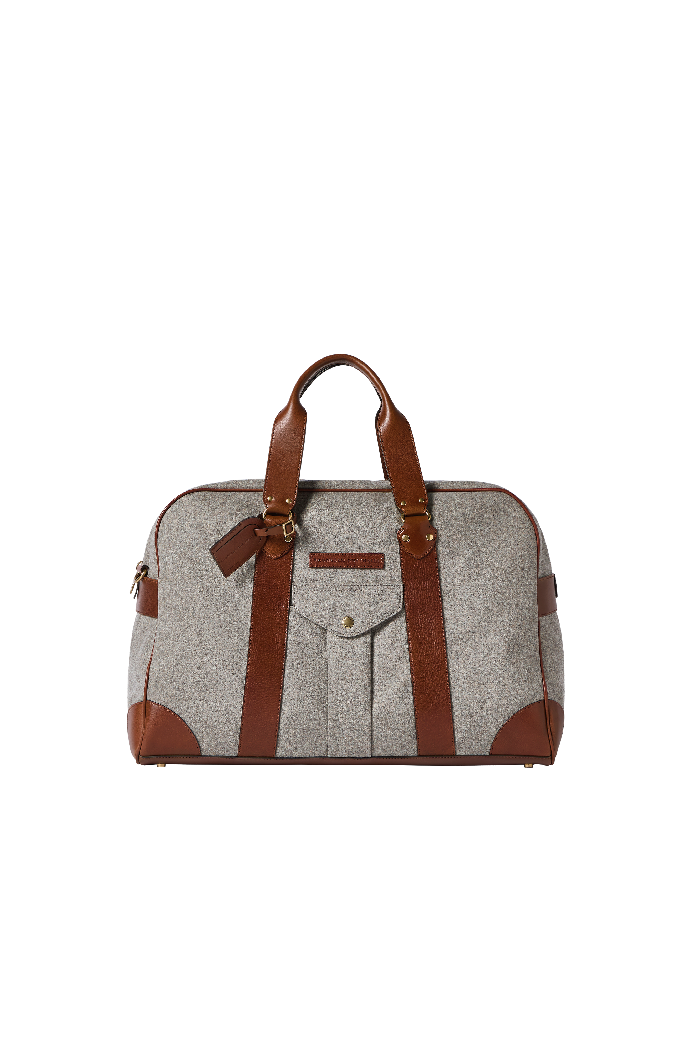 Brunello Cucinelli Virgin wool, alpaca and cashmere flannel   street bag with grained calfskin inserts, Alternate, color, Medium Grey