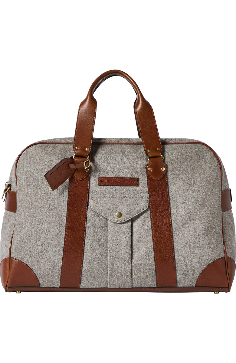 Brunello Cucinelli Virgin wool, alpaca and cashmere flannel street bag with grained calfskin inserts, Alternate, color, Medium Grey