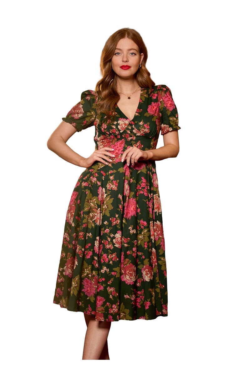 A-Line Button Front Midi Dress, Main, color, VINTAGE FLORAL