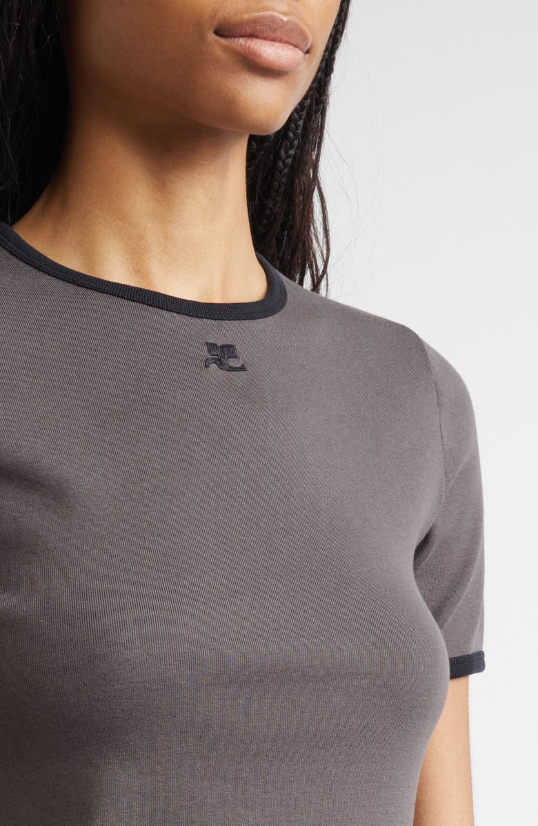 Courrèges Contrast Trim Logo T-Shirt, Alternate, color, Bitume/ Black