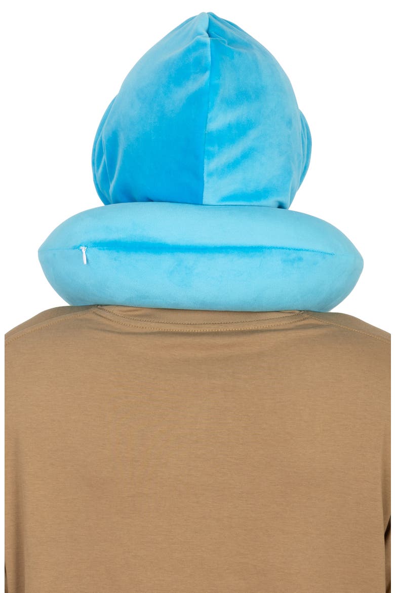 Pinstripe Hooded Memory Foam Travel Neck Pillow, Alternate, color, Blue