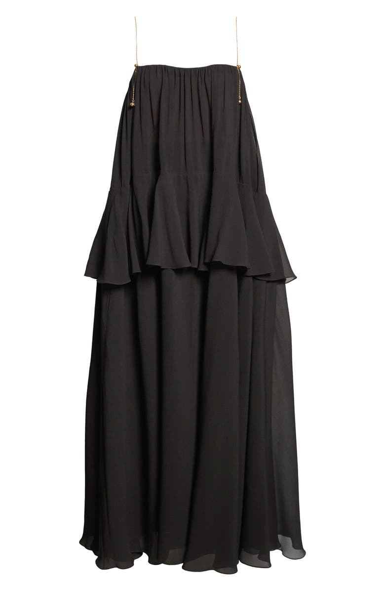 Chloé Chain Strap Peplum Silk Georgette Maxi Dress, Alternate, color, Black