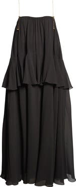 Chloé Chain Strap Peplum Silk Georgette Maxi Dress