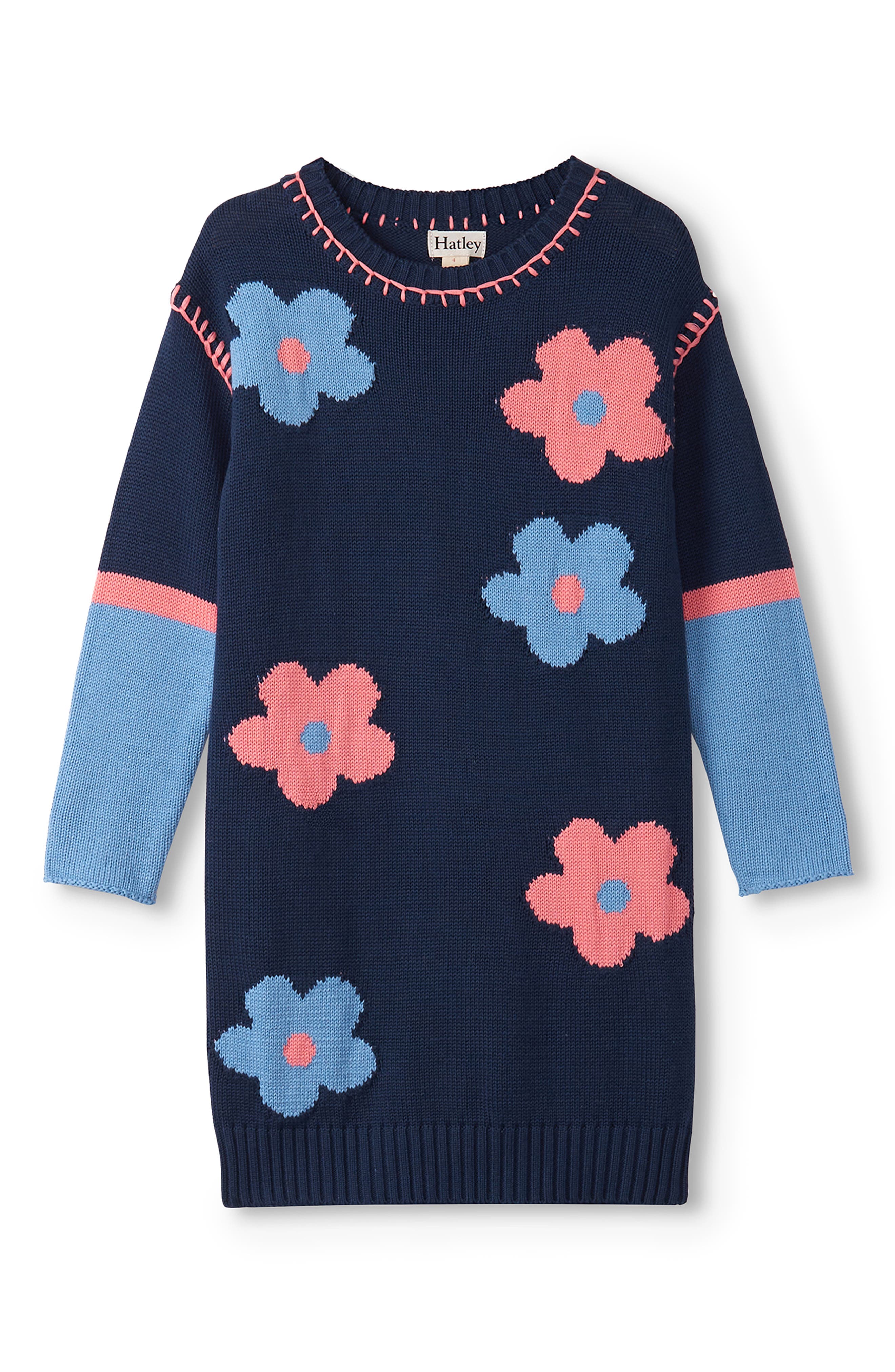 Kids' Flower Long Sleeve Sweater Dress