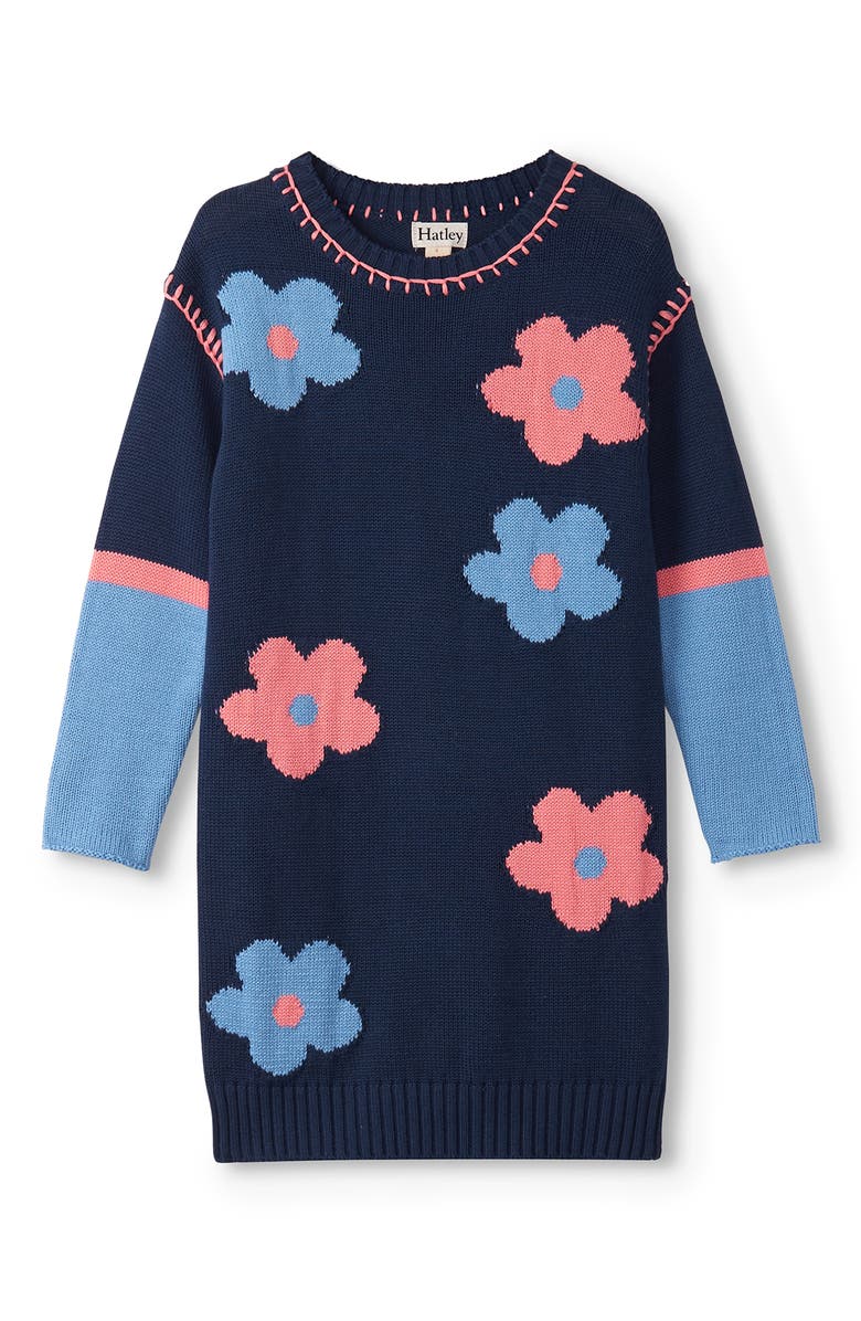 Hatley Kids' Flower Long Sleeve Sweater Dress, Main, color, 