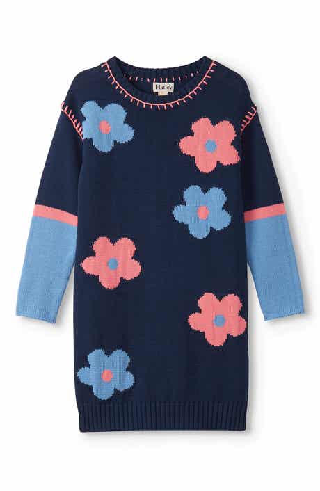 Kids' Flower Long Sleeve Sweater Dress