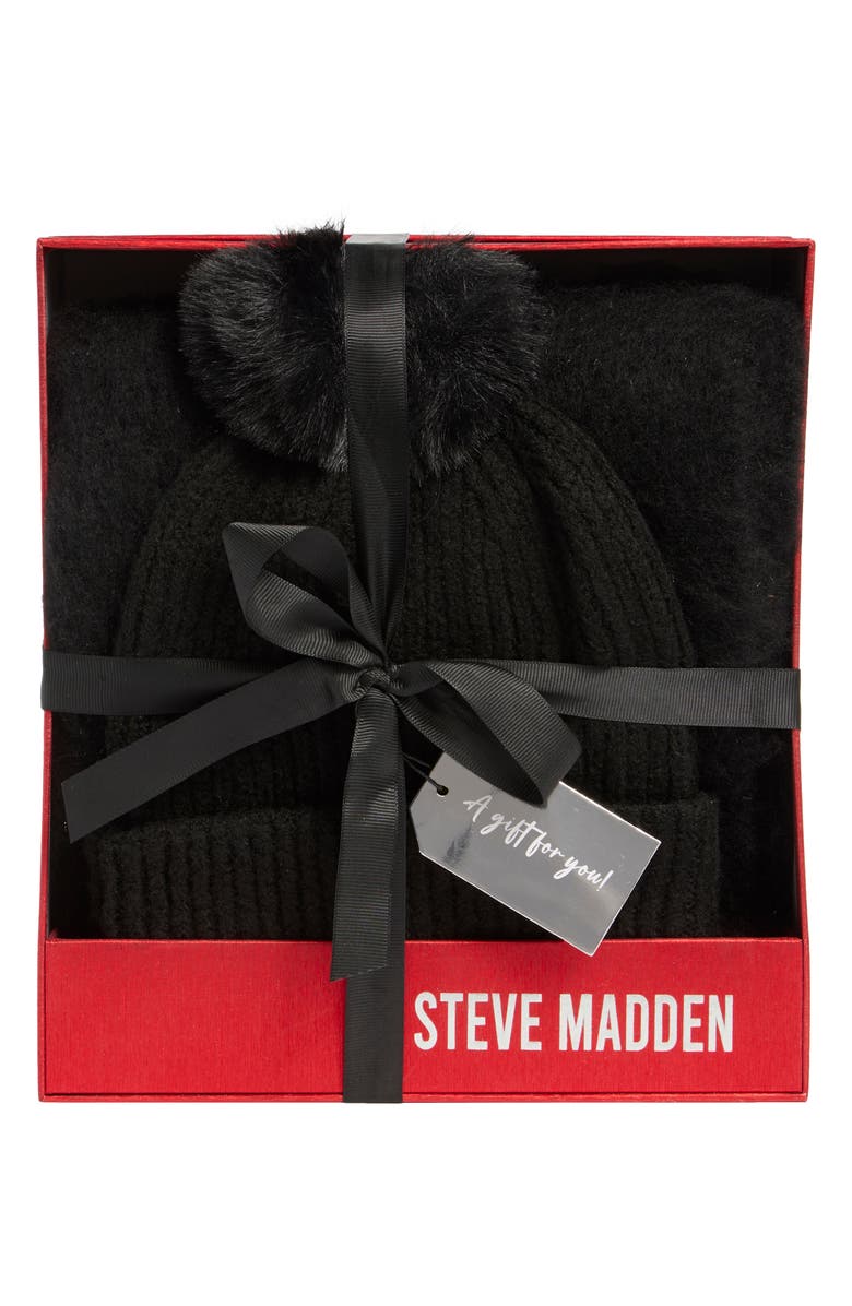 Steve Madden Black Scarf & Beanie Gift Set, Main, color, Black