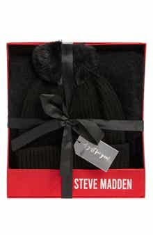 Steve Madden Black Scarf & Beanie Gift Set