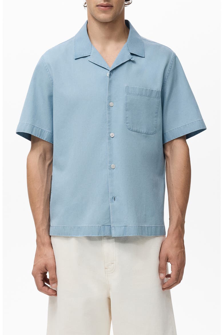 Cotton Denim Camp Shirt, Main, color, LIGHT BLUE
