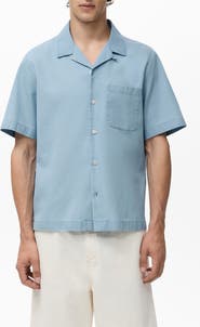 MANGO Cotton Denim Camp Shirt