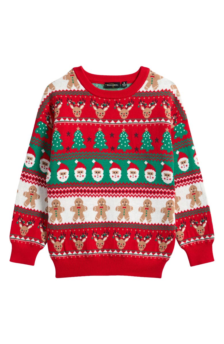 Rock Your Kid Kids' Christmas Fair Isle Cotton Crewneck Sweater, Main, color, Holiday Red