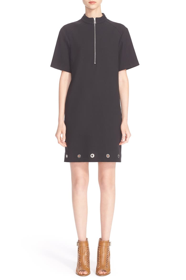 Grommet Detail Stretch Cotton Shift Dress, Main, color, BLACK