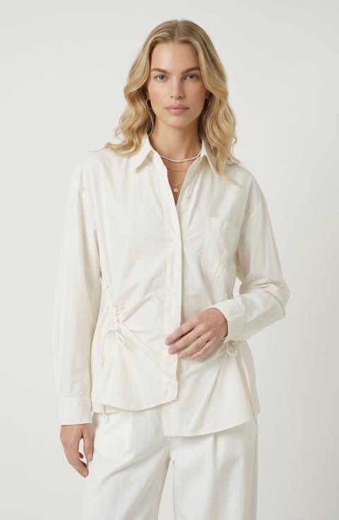 Side Drawstring Detail Button-Up Shirt