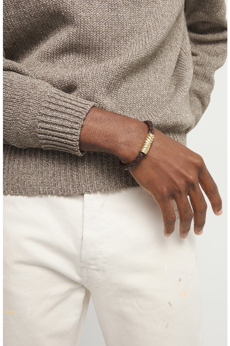 18K Gold-Plated Leather Bracelet, Alternate, color, Gold