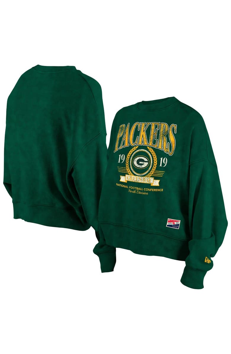New Era Women's New Era Green Green Bay Packers Throwback Boxy Sweatshirt, Main, color, 